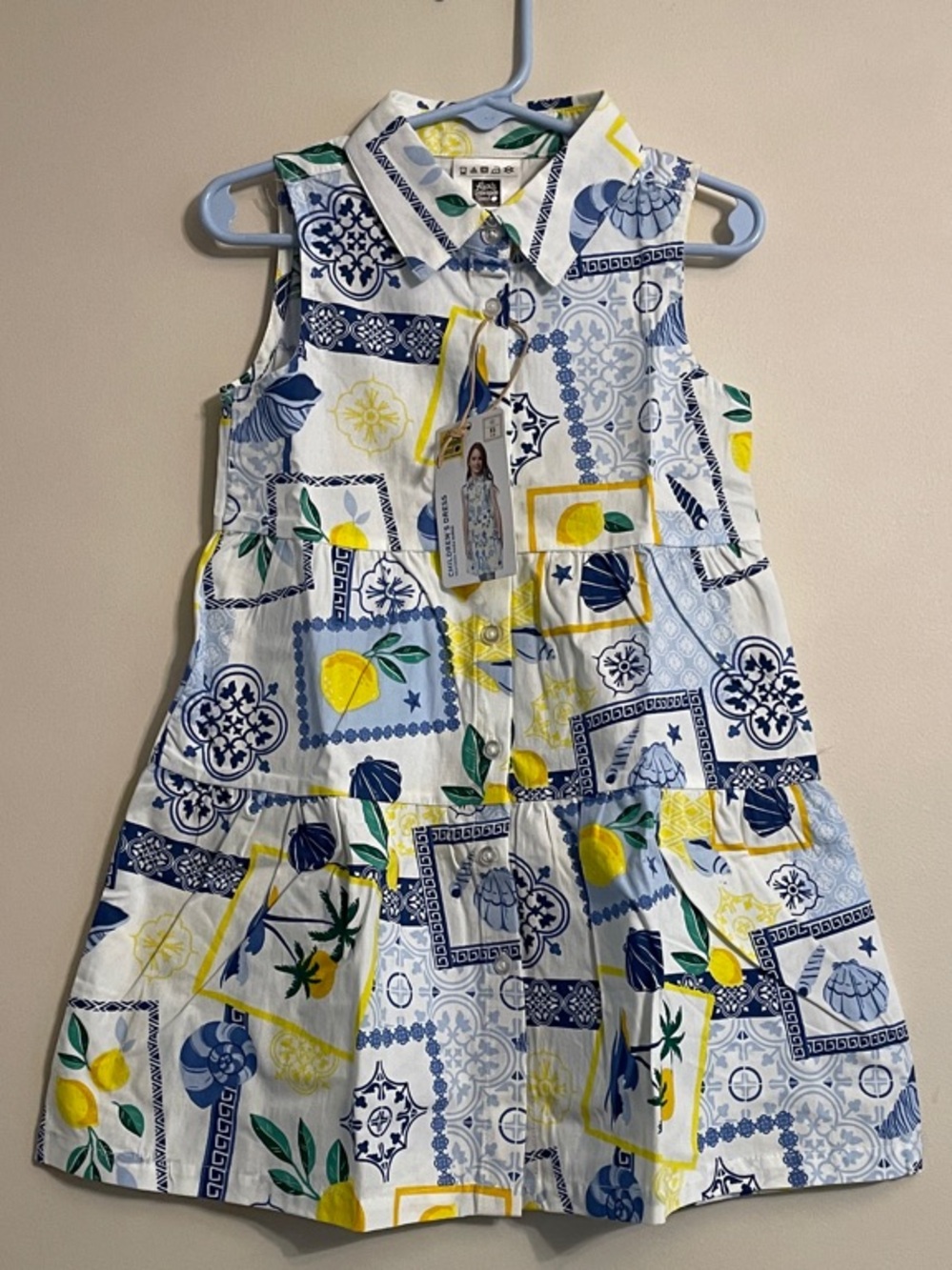 Alex’s Lemonade Stand Mediterranean Lemon Print Cotton Dress Girls XS 4 5